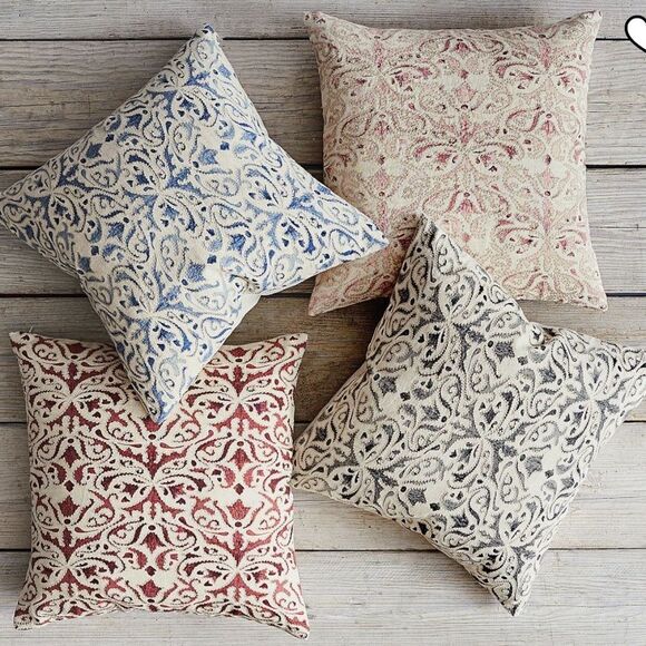 Pottery Barn Reilley Embroidered red throw Pillow w/ feather insert. - Picture 2 of 9